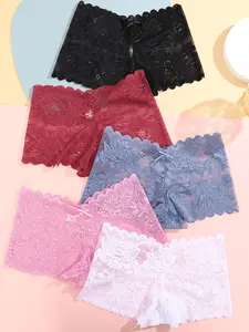 Women's Leaf Pattern Bow Decor Scallop Trim Sheer Lace Knicker, Lady Casual Comfortable Soft Breathable Panty, Summer Wear, Women's Underwear for All Seasons, Womenswear, Casual Soft Panties Everyday, Soft Fit Panty