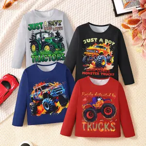 Ready Stock Toddler Boys' Monster Truck Long Sleeve T-Shirt, 4-Pack, Sizes 2-7 Years