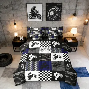 Dirt Bike Comforter Bed Set,7 Pieces,Motocross Rider Bed Bag,Motorcycle Grunge Bedding Set with Comforterssheets,Pillowcases  Motorbike Extreme Sport Bed Set