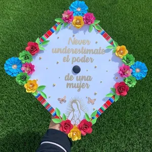 Custom Graduation Cap topper   with Colorful Floral Design and Inspirational Quote for Graduates