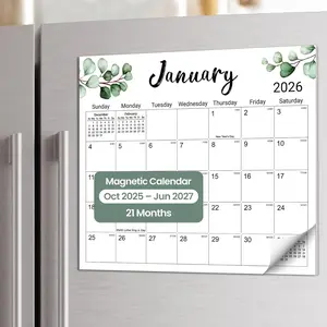 Aesthetic 2025-2026  Calendar for Refrigerator, 21-Month Fridge Calendar  from October 2025 to June 2027, Greenery Design for Easy Organizing