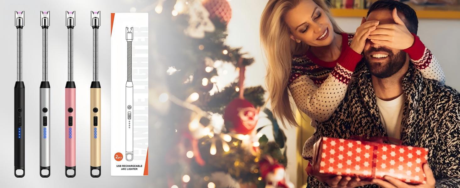 ISUNMEA 2 Pack Candle Lighter Windproof USB C Rechargeable Electric Lighters with 360° Flexible Neck & Safety Lock, Windproof Flameless Long Lighters Matches for Candle, Grill, BBQ, Camping, Gas Stoves