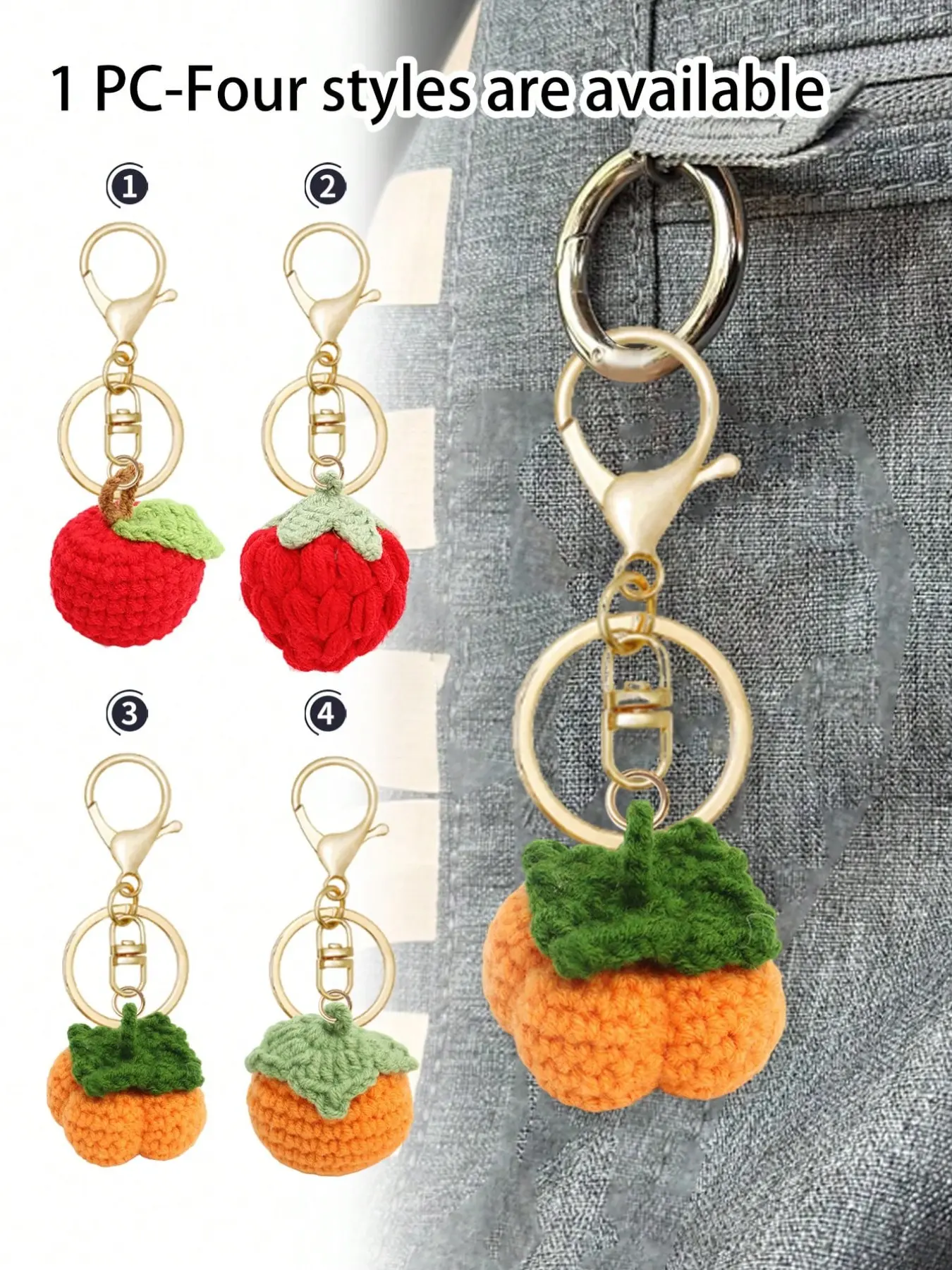 Handmade Strawberry Keychain, Cute Crochet Fruit Pendant, Car Hanging Ornament, Phone Chain, Backpack Charm, Perfect Gift for Women
