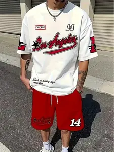 Men's Short Sleeve Shorts Patchwork 14 Number Print 3D Trendy Fashion Set, Breathable Comfort Fabric, Casual Outdoor Travel Gym Gift Menswear