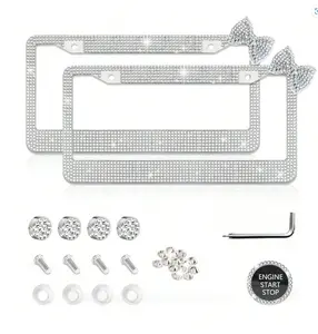 2PCS  Diamond License Plate Frame, Glitter Rhinestone Stainless Steel Car Accessories, , US Standard Size, Fashion Vehicle Upgrade, Durable Rustproof, Birthday/Holiday Gift