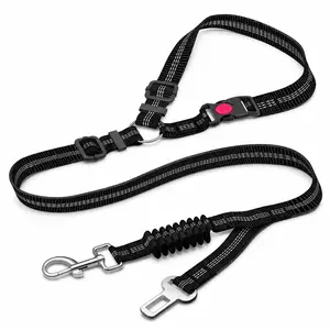 2-in-1 Dog Car Seat Belt| Heavy Duty Adjustable Pet Safety Lead with Shock Absorbing Bungee & Reflective Stitching for Vehicle Travel