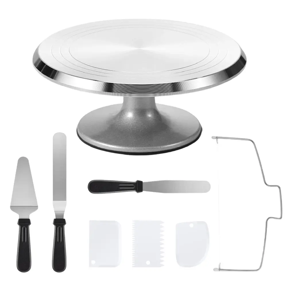 A Set of 8/7 Pcs Aluminium Cake Turntable Kit,Including Baking Tools with Revolving Cake Stand for Decorating,Offset Spatula,Frosting Icing Smoother,DIY Hand Tools Kits,Tools & Hardware