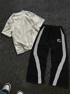 Unisex Camo Print Graphic Short Sleeve Fitted T-Shirt Set, Casual Streetwear, Youthful Fashion, American Campus Style, Daily Wear, Camouflage