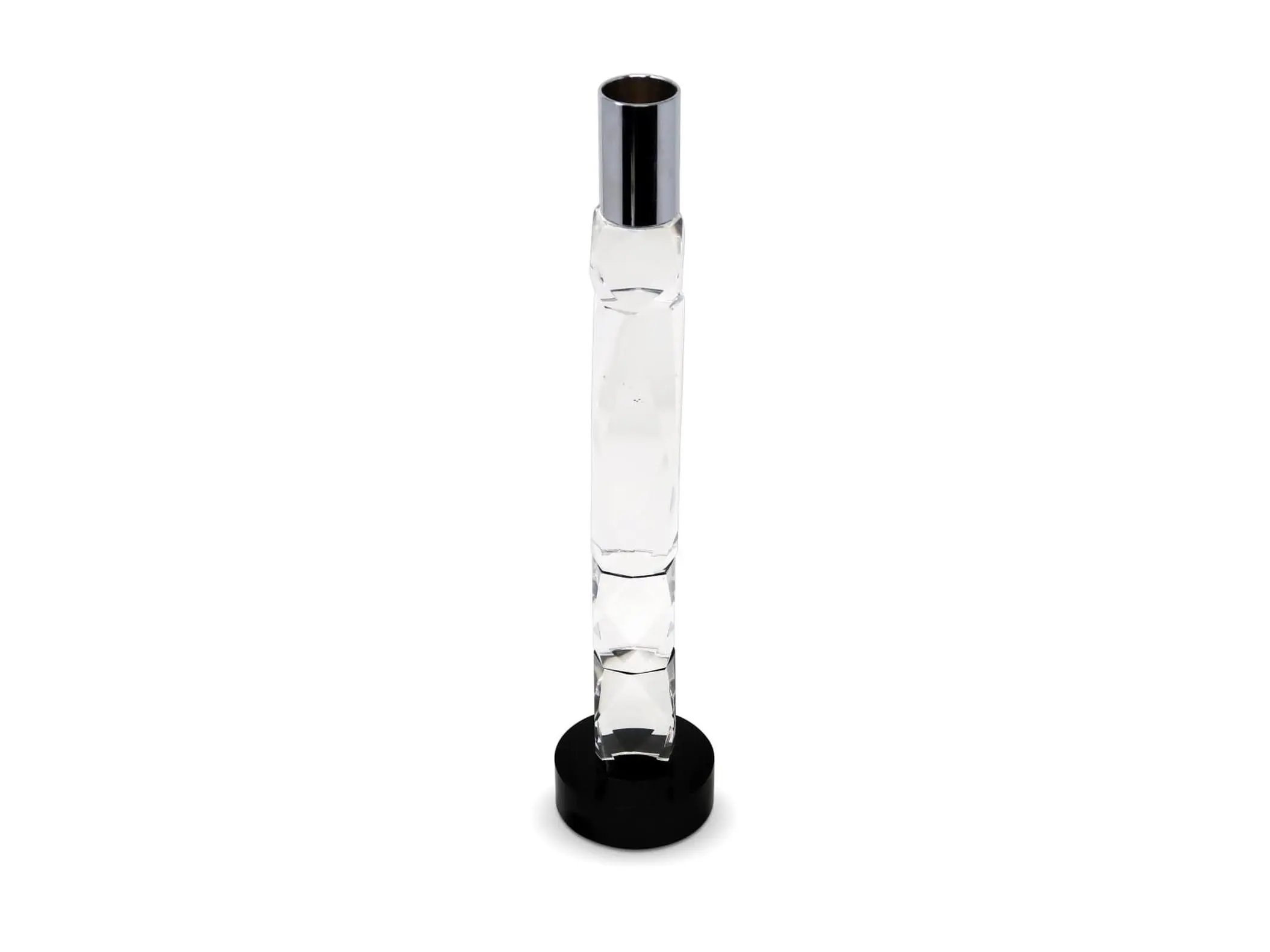 212 MAIN Geometric Layered Silver-Transparent-Black Crystal Candlestick Holder - 11.25 in. Height, 2 lbs, Decorative Table Decor, Engagement Gift (Model 590246) Home Supply, Crystal Candlestick Holders