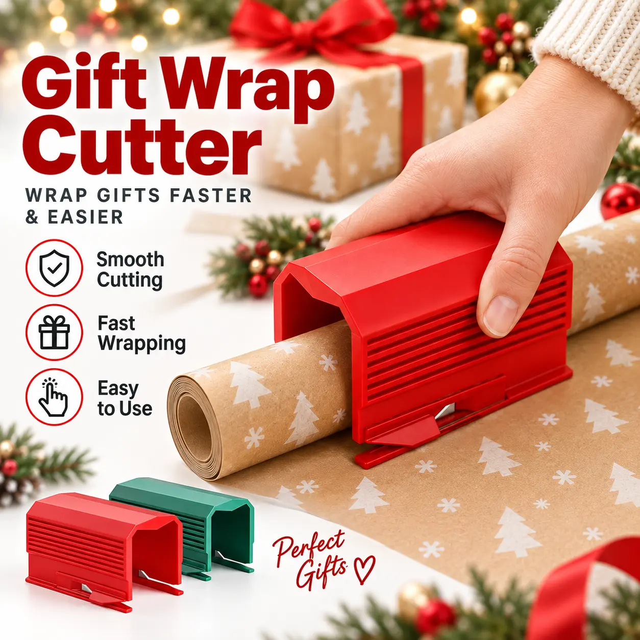 Compact Sliding Gift Wrap Paper Cutter, Office Cutting Supply with Hidden Blade, Easy Straight Cutter for Christmas Gifts, Birthday Presents, Sliding Cutter