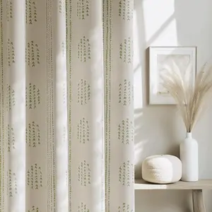 Boho Blackout Curtains 72 Inches Long for Bedroom, Green on Beige Patterned Bohemian Curtains for Living Room, Geometric Striped Thermal Insulated Window Drapes Gromment Top 2 Panels