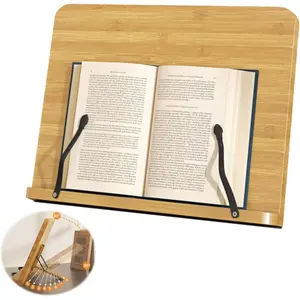 Recipe Book Holder,Cookbook Stand Wood Cookbook Holder for Kitchen, Adjustable Angle and Page Paper Clips,Magazine Holder for Desk, Laptop Stand, Tabletop Easel (Bamboo-made, S(11.02'' x 8.66''))