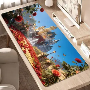 LIVEKEY Extra Large 80x40cm Mouse Pad, Bunny & Red Roses Design Thick Gaming Mousepad with Non-Slip Base, Stitched Edges, Wide Desk Pad for Gaming, Office Use, Mouse Pads