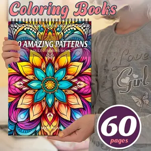 60 Page Mandala Coloring Book for Adults, Stress Relief Art Therapy, 50 Beautiful Patterns, Spiral Bound, High-Quality Paper, Perfect Gift