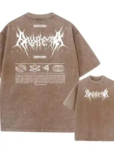 Water Washed Dual-Sided Unrest Death Metal Graphic Print T-Shirt, Vintage Emo Streetwear, Fitted Long Sleeve, Casual Style, No Ca Prop 65 Warning