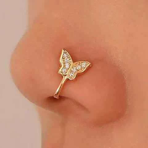 Elegant Rhinestone Butterfly Nose Clip - Unisex No-Piercing Lightweight Fake Piercings Jewelry, Personalized Versatile Everyday Artificial Gemstone Accessory, Fake Peircings, Rhinestones