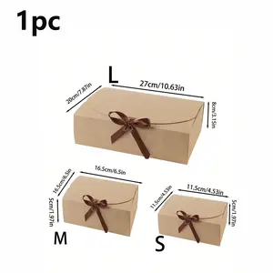 1pc Gift Box with Lid, Ribbon, Bridesmaid Invitation Box, Kraft Paper Box, Wedding, Christmas, Halloween, Baby Shower, Birthday, Party Decor