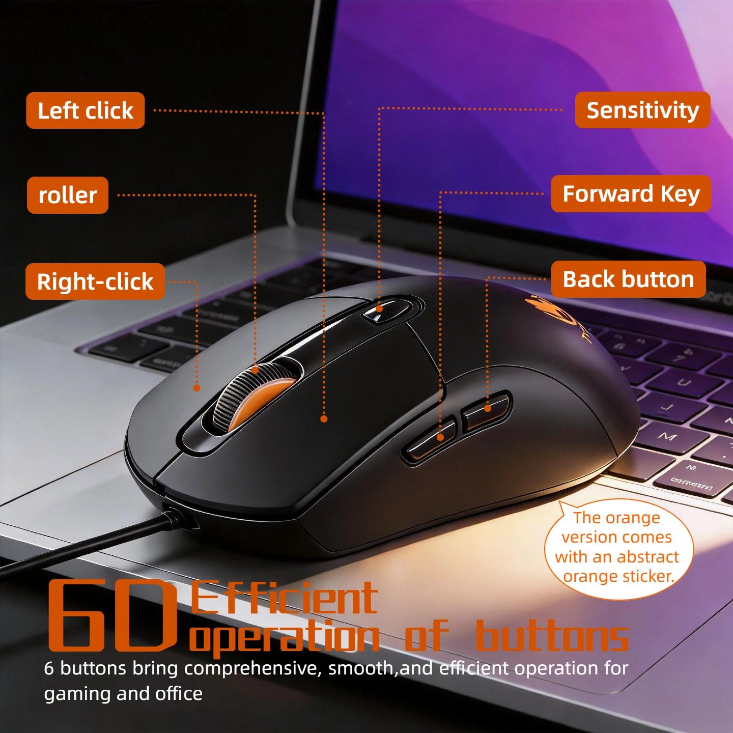T-WOLF G550 Gaming Mouse with Cool Stickers, RGB backlit Wired Mouse 7200 DPI Adjustable Optical Sensor, Customizable Grip Design, Ergonomic PC Mouse for Laptop, Student, Gaming Setup, Back to School Computer Accessories