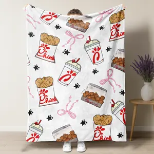 Chick-fil-A with Bow and Star Cute Pattern Flannel Blanket Warm and comfortable, Suitable for bedroom nap blankets and decorative items for sofas,Gifts for food lovers