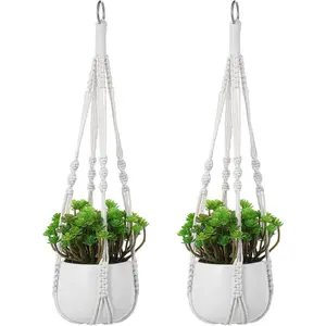 White Macrame  Hanger Set, 2 Pack Boho   Holder,  Hanger for Indoor Outdoor  Decoration, 21 Inchs Braided   Planters for Indoor , No Tassels