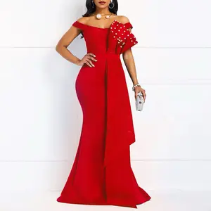 Thus lace slash neck composite front neck handmade ruffle nail beaded luxury evening dresses. Colors red and black all in medium and xtra large size