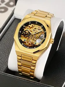 Men's Classic Business Diamond Mechanical Watch with Luminous Hands, Perfect for Parties and Daily Wear, Fashionable Gift with Box, Skeleton Watches