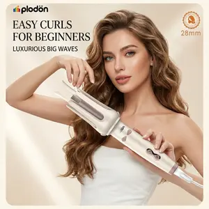 Plodon Lazy Girl Dual-Slope Auto Curler 360° Anti-Scald Wand for Effortless Root Volume Waves Protein Glaze Care Smart Reminder Beep Compact Travel Size 60W High Efficiency