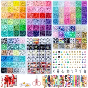 6-Box Friendship Bracelet Making Kit - 16,000pcs Clay, Seed & Glass Beads Collection, Letter Beads, Charms