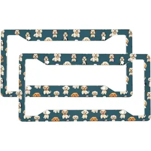 2 Pcs Car License Plate Frames for Women Men - Aluminum Solid Cute Terrier Dog Print License Plate Cover for Car Accessories for Women Men with Fasteners and Screws ﻿