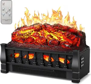 Electric Fireplace 3D-Log Heater 21 Inch Remote Control Realistic Flame Effect Ember Bed, Leaves Pattern, Overheated Protection,Adjustable Brightness&Speed, Indoor Use（750W/1500W） rechargeable handwarmer