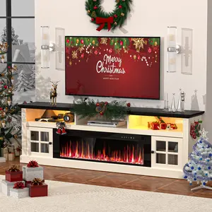 Spurgehom Fireplace TV Stand with Storage - 70" Farmhouse Media Console & Entertainment Center Features 36" Electric Fireplace, LED Lights, and Holds TVs Up to 80 Inches for Living Room