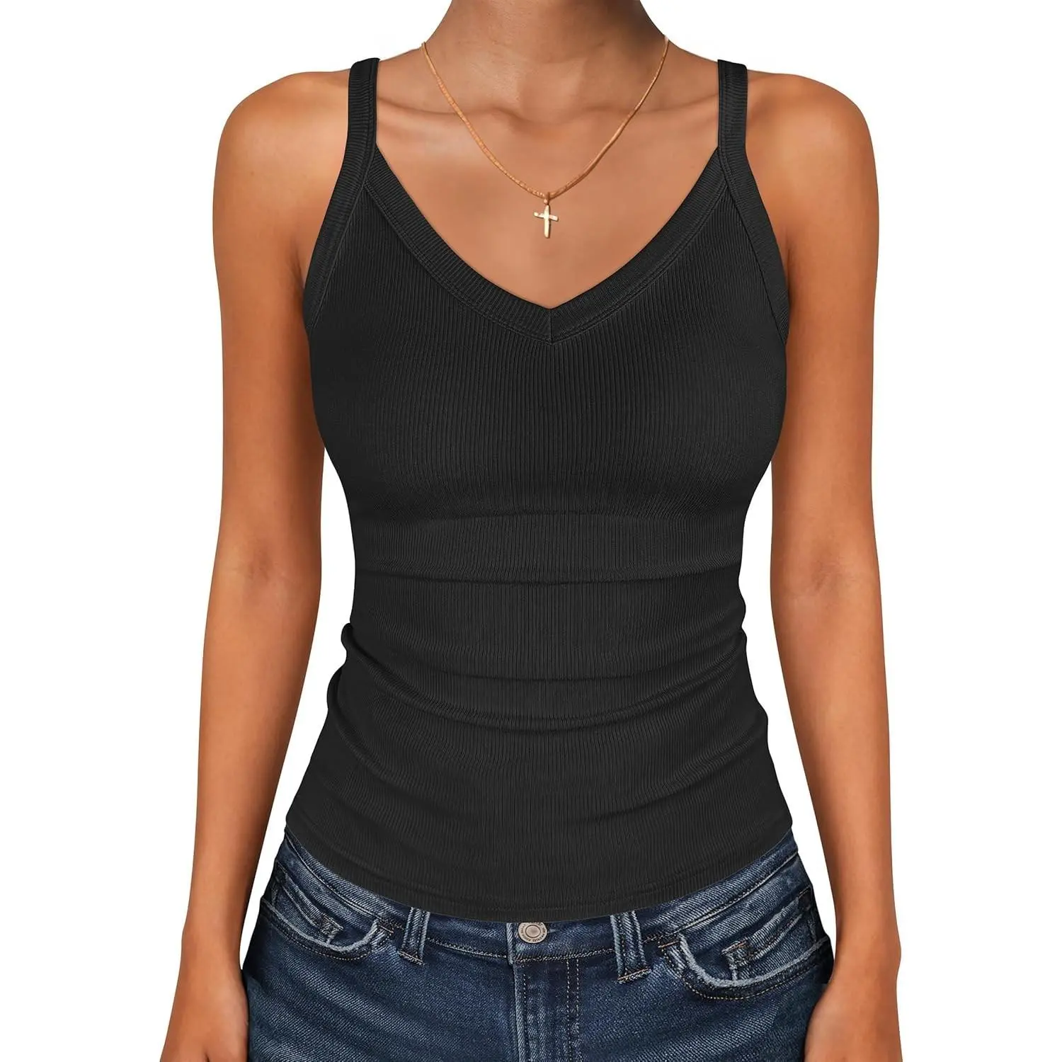 V Neck Tank Tops for Women Ribbed Knit Camisole 2026 Summer Casual Sleeveless Slim Fitted Basic Cami Shirts Clothes