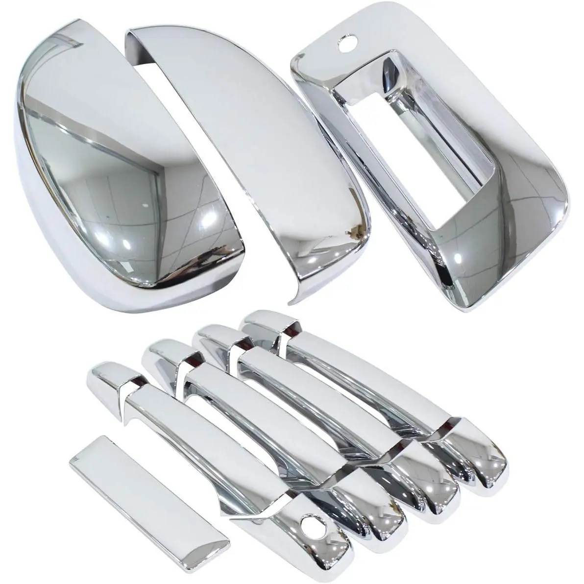 Pack of 4 Chrome Exterior Outside Outer Door Handle and 2 Upper Half Mirror and Trunk Liftgate Tailgate Handle Cover for Chevrolet Silverado 2007-2014