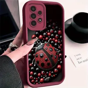 A Seven-Star Ladybug Wine Red Pattern Phone Case, TPU Shockproof Full Protection Case, Suitable for Samsung S21/22/23/24/25/NOTE20 PLUS ULTRA FE A13/14/15/16/17/33/34/35/36/52/53/54, Ideal Gift for Friends and Family, T411