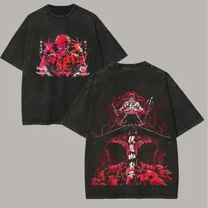 Retro Jujutsu Kaisen Anime Oversized T-Shirt, Vintage Washed Sukuna Malevolent Shrine Graphic Tee, Distressed Streetwear For Men & Women, Aesthetic Front & Back Print Top