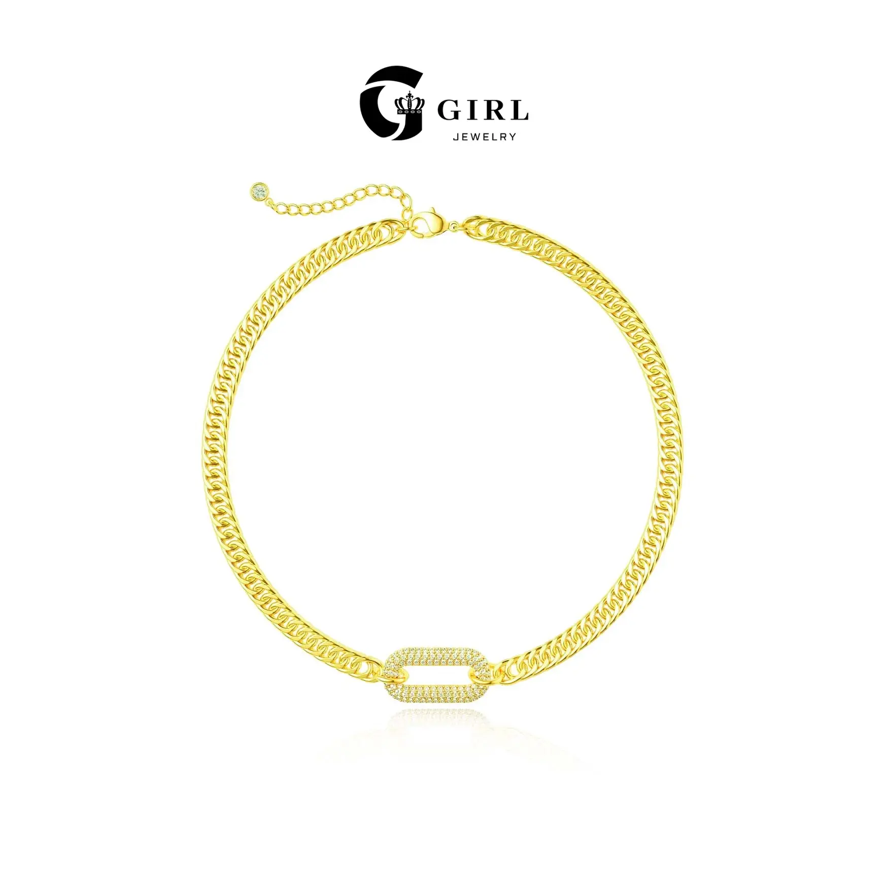 GGIRL Oval Cuban Zircon Choker Necklace Zircon-set Cuban necklace jewelry set including choker and bracelet fashionable jewelry unisex style suitable for both men and women