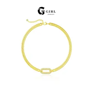 GGIRL Oval Cuban Zircon Choker Necklace Zircon-set Cuban necklace jewelry set including choker and bracelet fashionable jewelry unisex style suitable for both men and women