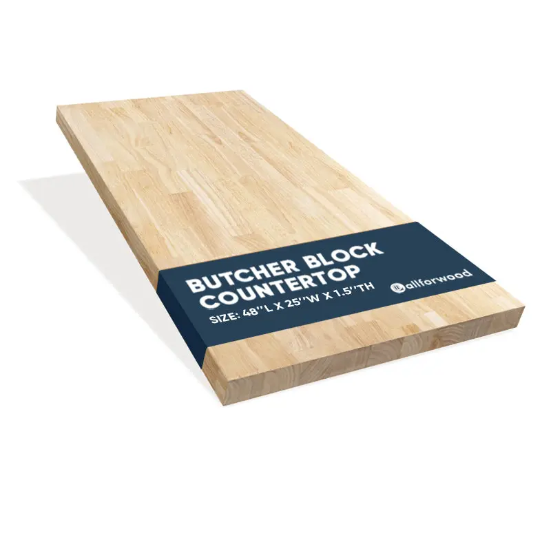 4.ft x 25.in x 1.5 in. Unfinished Finger-Jointed Hevea Butcher Block Countertop (Natural Grain)