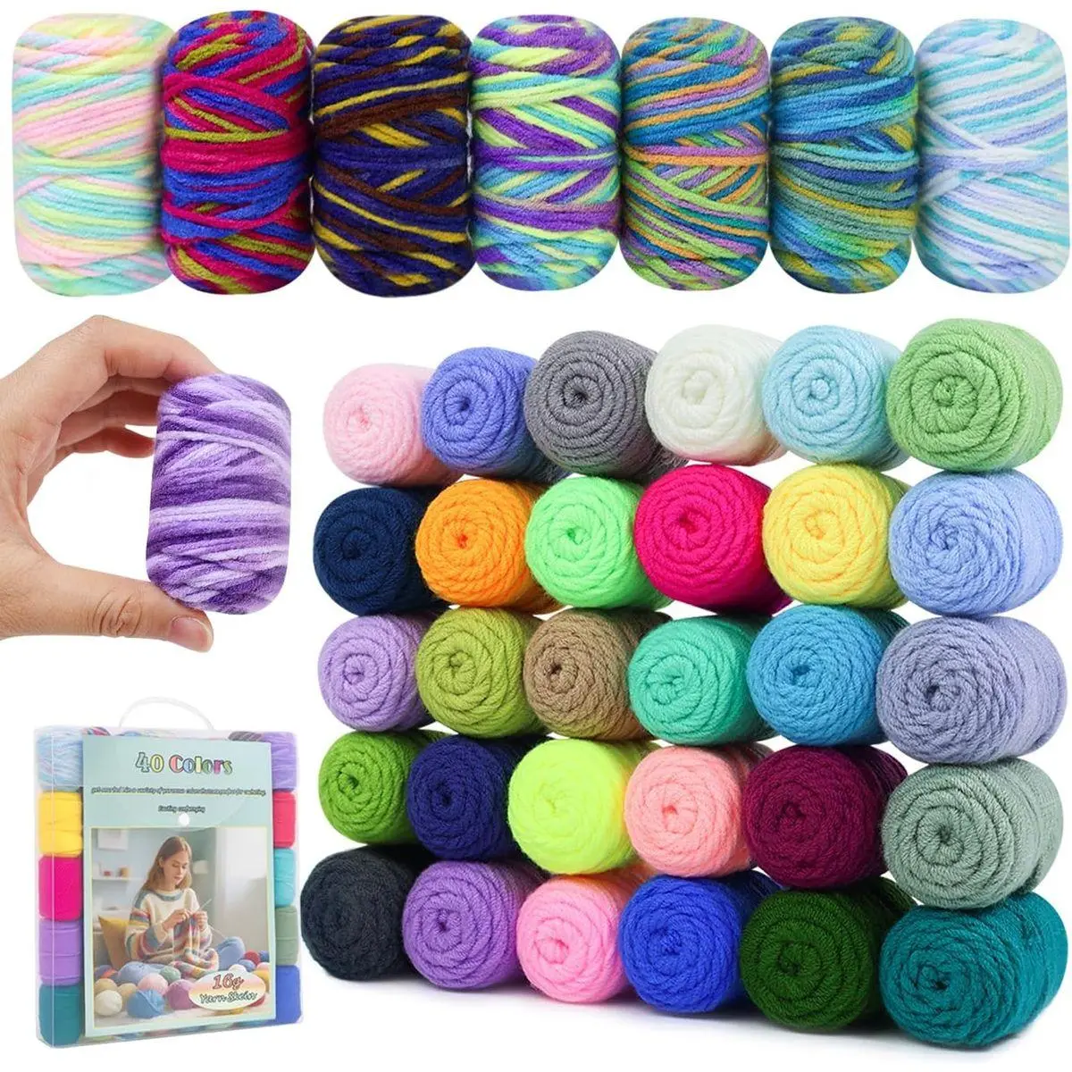 40 Colors Crochet Yarn Kits, 1399 Yards Acrylic Yarn for Knitting, Beginner Crochet Kit with 4.0mm Ergonomic Crochet Hooks