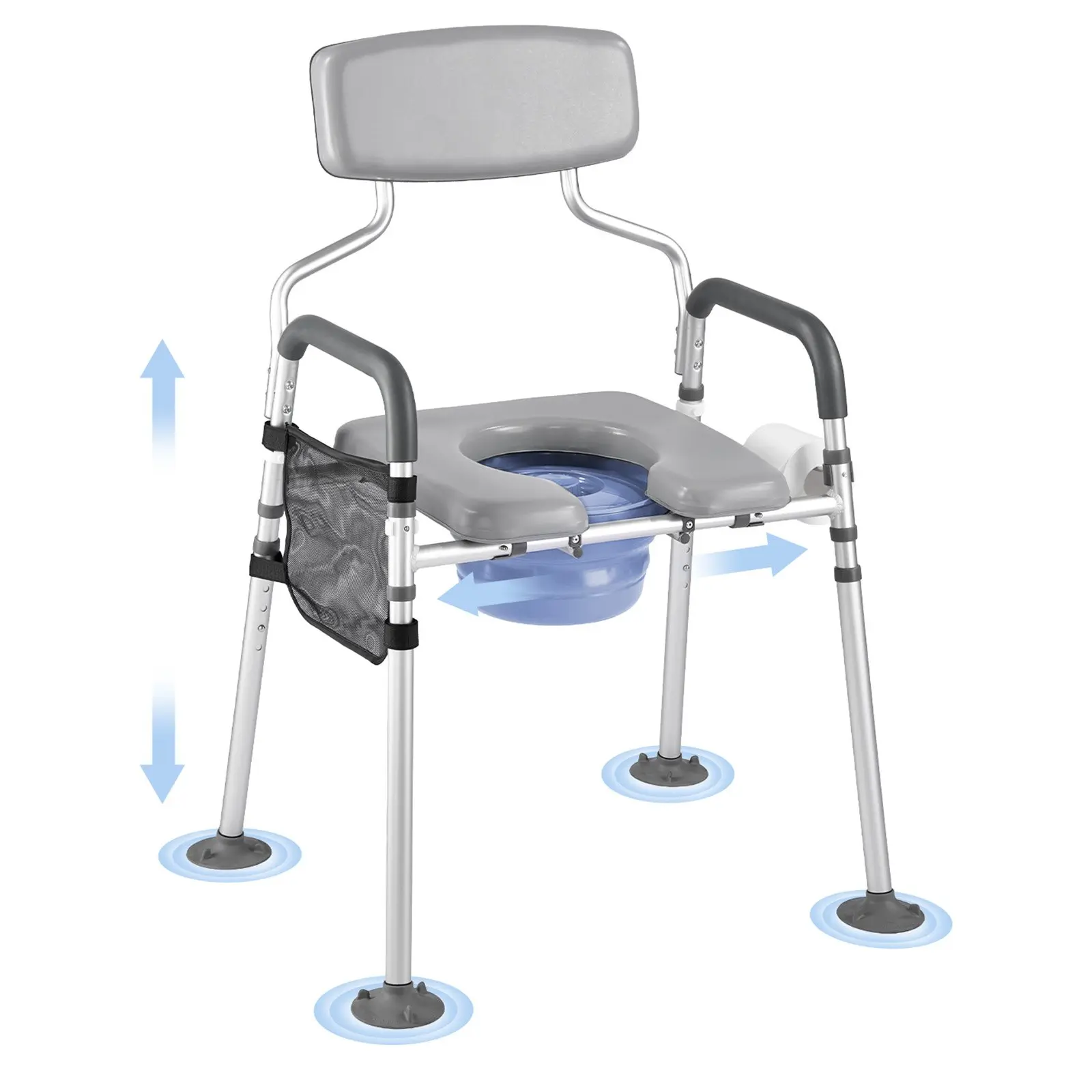 【Summerfinds】VEVOR 4-in-1 Toilet Commode Chair, Unisex, 500 lbs/227 kg Capacity, Padded Seat & Backrest, 5L Leakproof Detachable Bucket, Height Adjust, Adjustable Width, Tissue Holder, 24x28x41.3 in Portable for Seniors, Pregnant Women