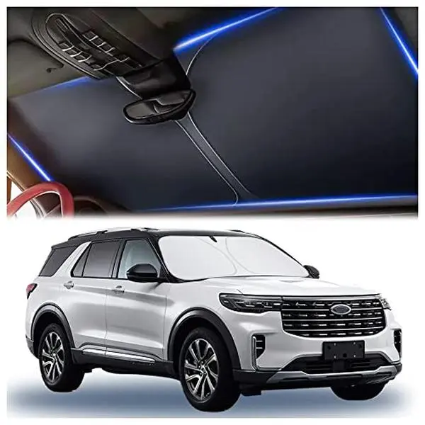 300T Thickened Automotive Glass Sunshade and Comes with Storage Bag,Keep Car Interior Cool,Universal Windshield Sun Shade Fit for Cars,Trucks,SUVs (L: 57.08 * 31.5 inch)