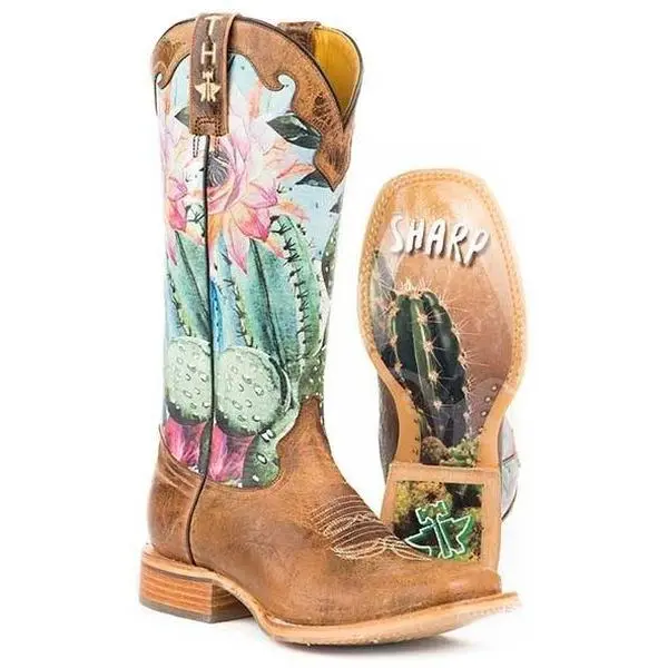 Women's Tin Haul Cactilicious Boots With Looking Sharp Sole Handmade Brown