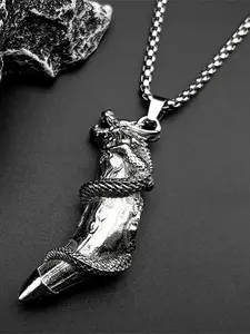 Vintage Dragon Pattern Wolf Tooth Pendant Necklace for Women Men Stainless Steel Silver Color Hip Hop Amulet Chain Gift