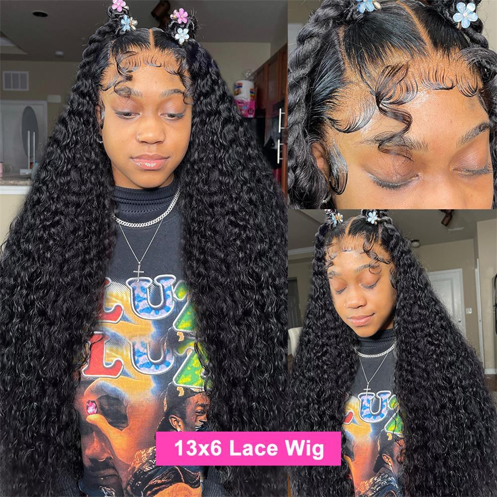 Wet And Wavy Deep Wave Frontal Wig 13x6 HD Lace Frontal Wig 30 36 Inch Brazilian Transparent 13x4 Lace Frontal Human Hair Wigs For Women Pre Plucked Hairline