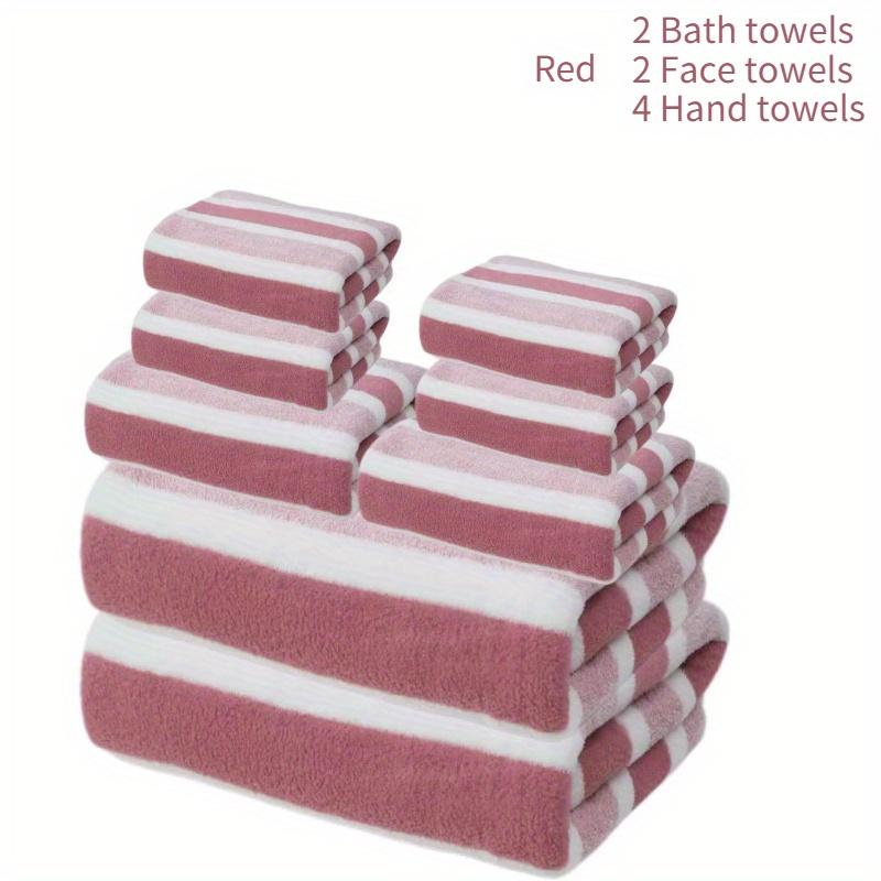 8pcs/set, no hair loss, super water absorption, super soft two-color striped interval bath towel combination, including 2 large bath towels, 2 large face towels, 4 hand towels