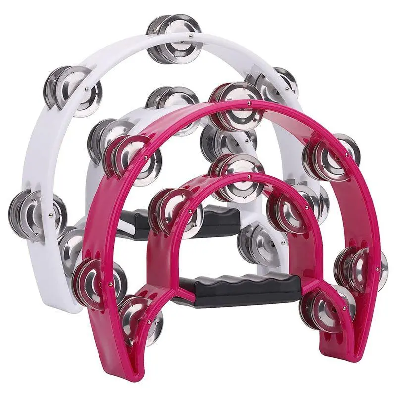 2-pack 10-inch double-row tambourines for adults, half-moon musical tambourines with 20 metal jingles, handheld percussion drums