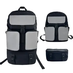 NEW Black Gray Color Block Reflective Waterproof Backpack with Detachable Bag for Men Women, Multi-Scenario for Travel, Hiking & School summervibes