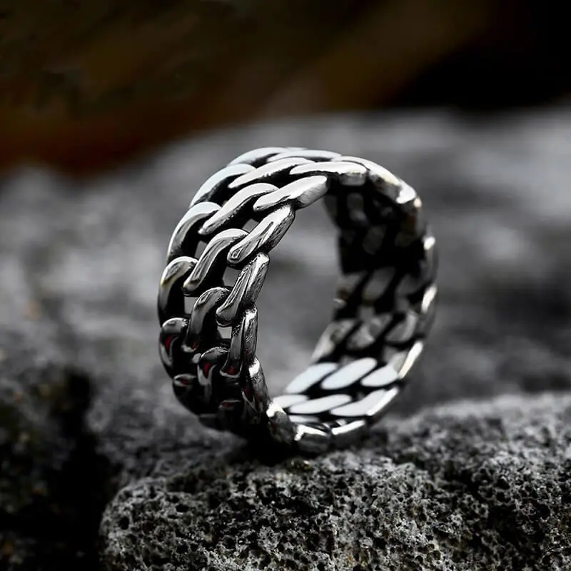 GTHIC Chain Style Minimalist Biker Ring for Men Stainless Steel