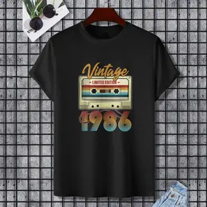 Vintage 1986 39th birthday cassette tape for men women B-day T-Shirt, 100% Cotton, Single Side Printed, Black Short Sleeve T-shirt, Gift for Family Friends, S-XXXL, 1 pc, Fabric Weight 180g