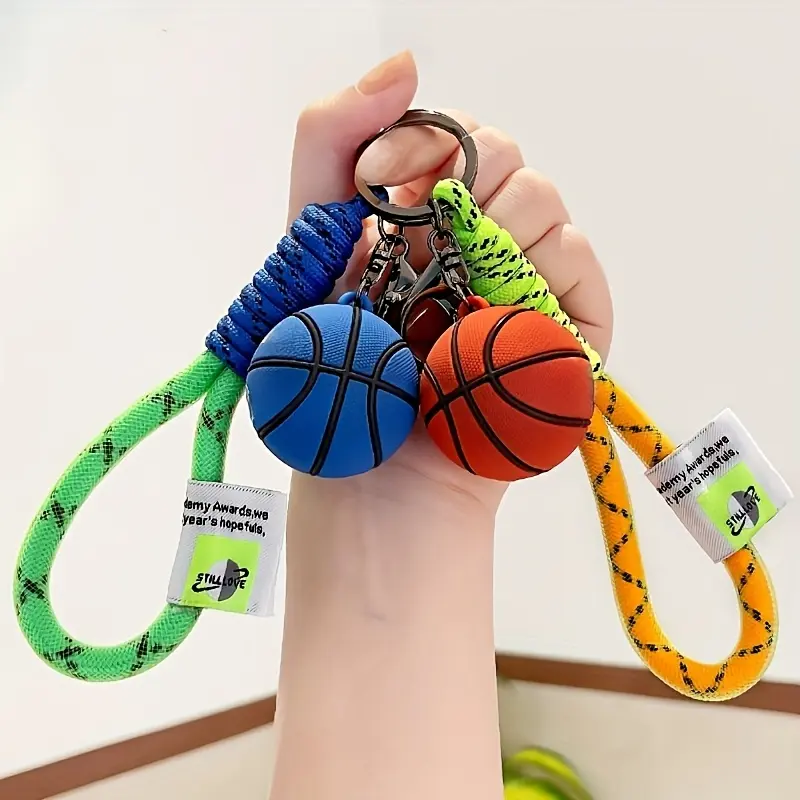 3D Preppy Style PVC Non-Textile Basketball Ball Keychain, Durable Fashion Sports Keychains Accessory for Car & Backpack, Ball Keychain Keychains